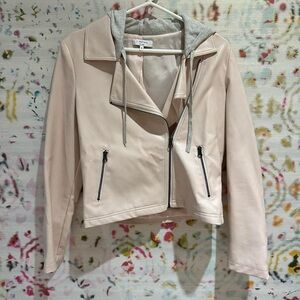 Pink Leather Jacket with Hood